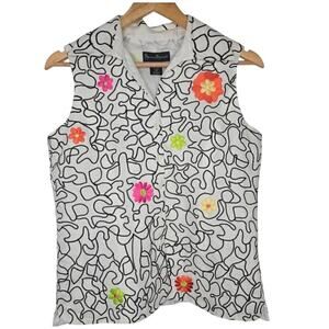 Mercer & Madison Floral Embroidered Sleeveless Linen Blouse Size M